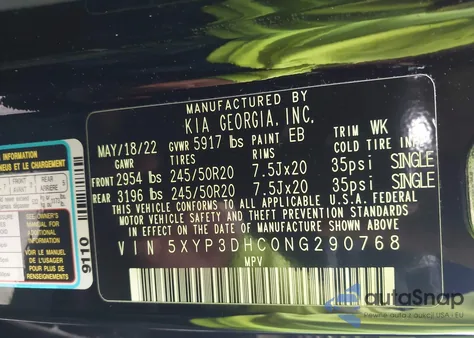 2022 Kia Telluride Ex из США, поврежденный, VIN 5XYP3DHC0NG290768